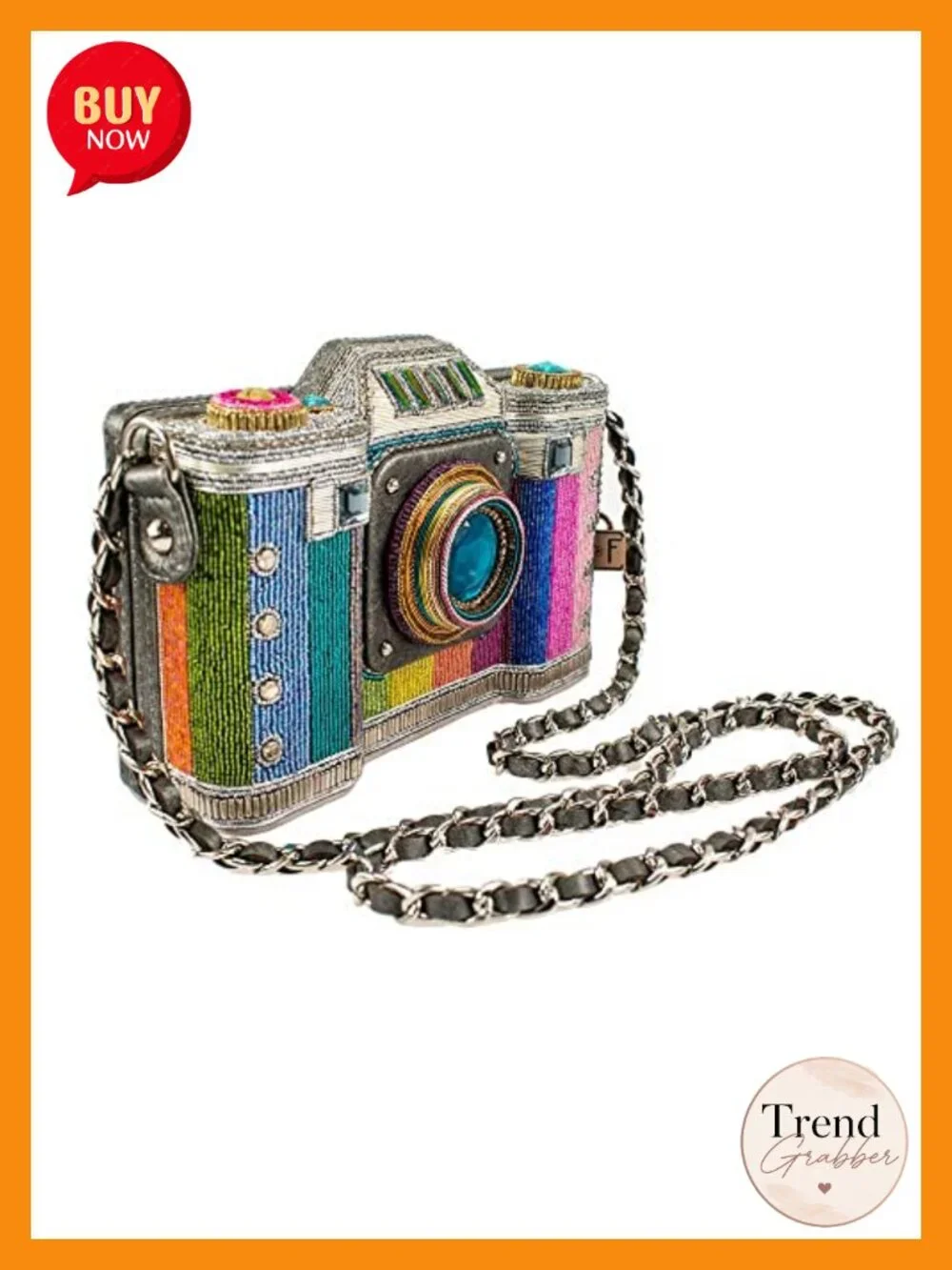Handcrafted Beaded Camera Crossbody Purse Magnetic Closure